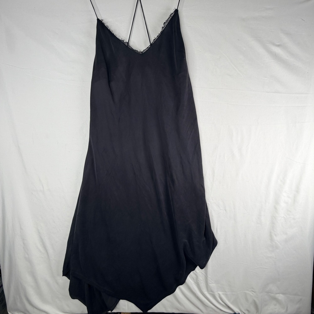 Topshop Slip Dress Size 12 Black Asymmetrical Handkerchief Hem  classic